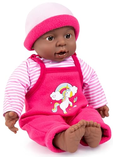 Bayer Design 94001AI Funktionspuppe, Babypuppe Brooky Girl, Mädchen, 12 Babylaute, 40cm, dunkelhäutig, mit Ringellocken, weicher Körper von Bayer Design