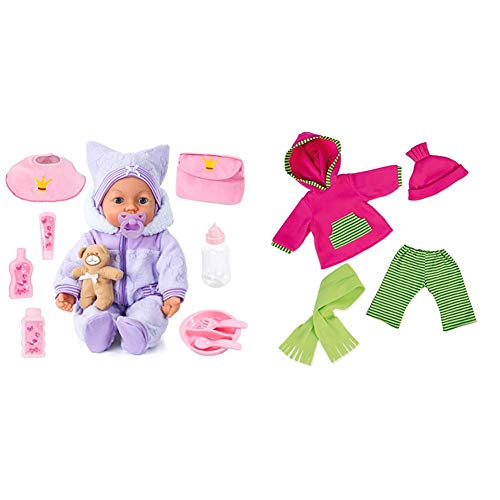 Bayer Design 94694AA, Funktionspuppe, Interaktive Puppe Piccolina Magic Eyes, bewegt den Mund, lila, 46cm & Puppenkleidung für 40-46cm Puppen, Hose, Oberteil, Mütze, Schal, Puppenzubehör, rosa, grün Bayer Design 94694AA, Funktionspuppe, Interaktive Puppe Piccolina Magic Eyes, bewegt den Mund, lila, 46cm & Puppenkleidung für 40-46cm Puppen, Hose, Oberteil, Mütze, Schal, Puppenzubehör, rosa, grün von Bayer Design