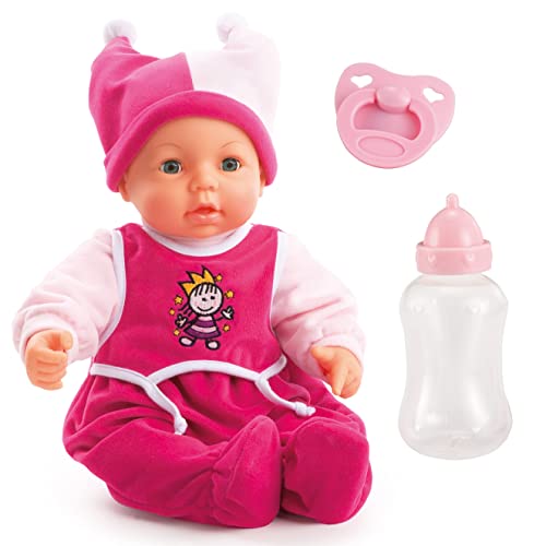 Bayer Design 94682AA Hello Baby Funktionspuppe, spricht, bewegt den Mund, interaktive Puppe, Babypuppe, mit Zubehör, 46 cm, rosa von Bayer Design