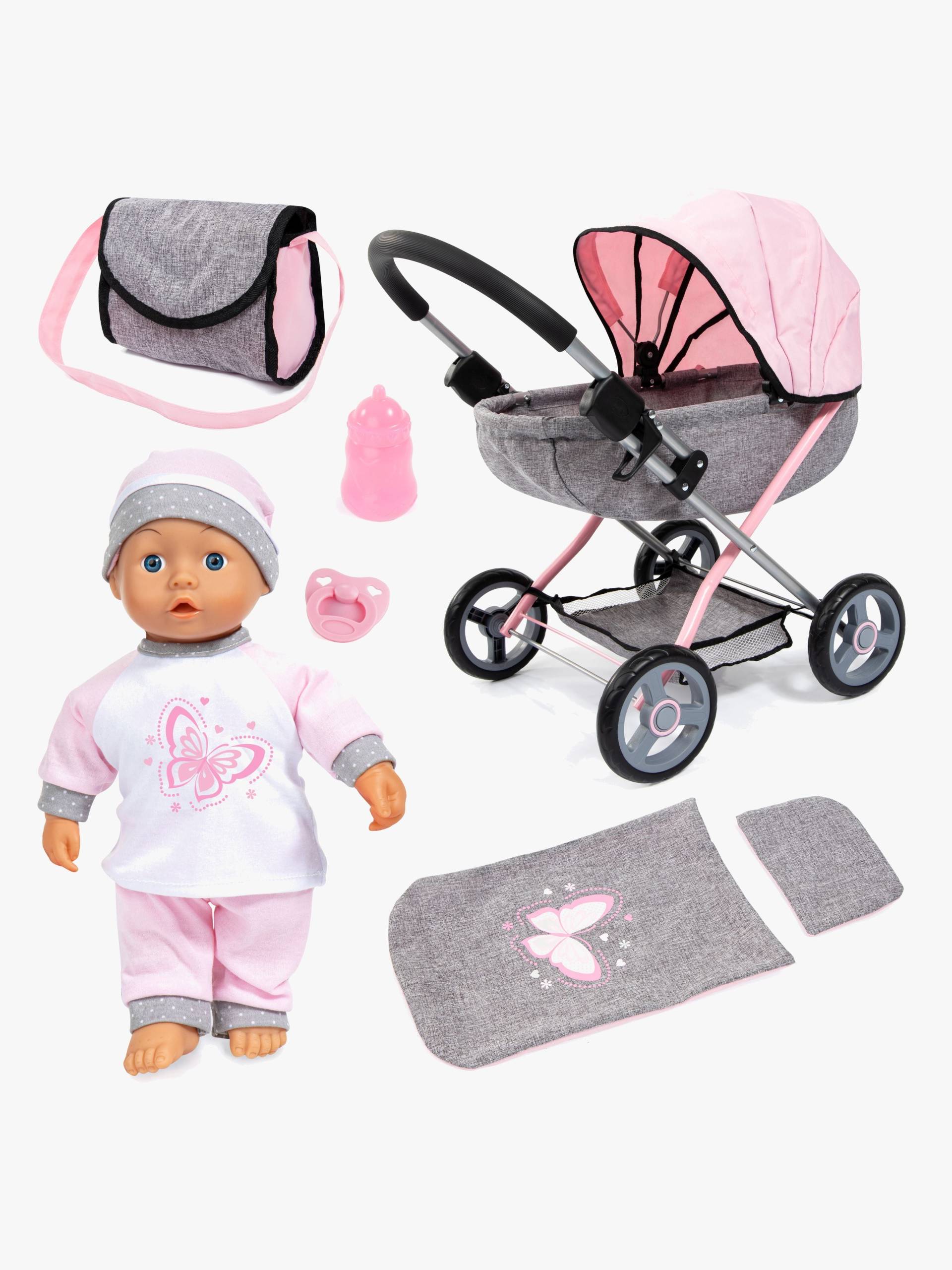 Bayer Design Puppenwagen Cosy Set mit Puppe, Grau/Rosa Bayer Design Puppenwagen Cosy Set mit Puppe, Grau/Rosa von Bayer Design