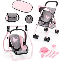 Puppenbuggy mit Zubehör grau/pink für Puppen bis 46cm von Bayer Design