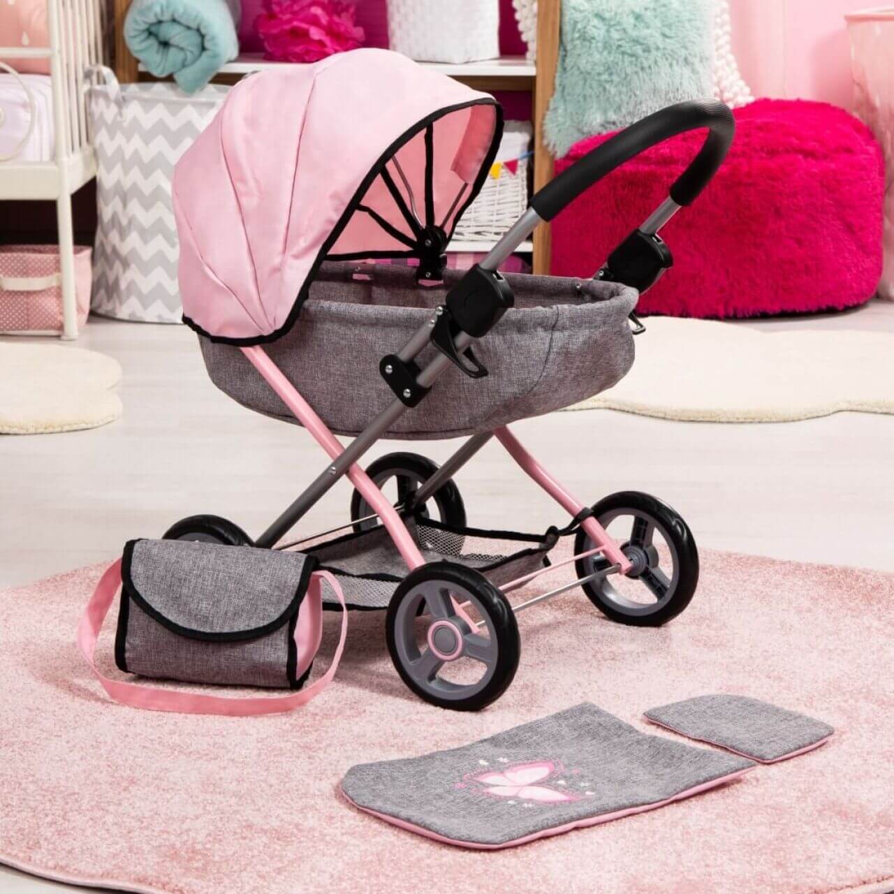 Puppenwagen Cosy grau/rosa Puppenwagen Cosy grau/rosa von Bayer Design
