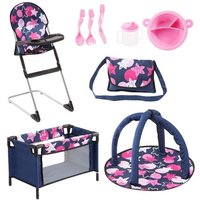 Bayer Design 61769AB - Puppen Set 9 in 1 mit Reisebett, Tasche, Spielbogen, Hochstuhl, Plastik Geschirr, Puppenzubehör, blau, pink, Sterne Bayer Design 61769AB - Puppen Set 9 in 1 mit Reisebett, Tasche, Spielbogen, Hochstuhl, Plastik Geschirr, Puppenzubehör, blau, pink, Sterne von Bayer