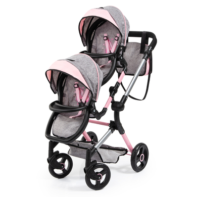 bayer Design Zwillings-Puppenwagen Twin Neo grau/rosa, mit Schmetterling von Bayer