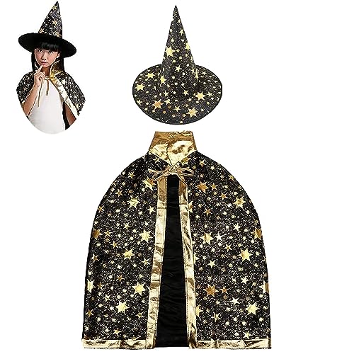 Bayuyi Halloween Umhang, Wizard Cape Witch Umhang mit Hut, Vampir Umhang, mit Haltegurt für Halloween Kostüm Cosplay Party (HEI) von Bayuyi