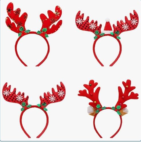 Bayuyi Weihnachts Rentier Geweih Stirnbänder, Rot mit Glitzer, Schneeflocken und Grünen Schleifen, 4 Stück, Party Haarschmuck für Weihnachtsfeiern Bayuyi Weihnachts Rentier Geweih Stirnbänder, Rot mit Glitzer, Schneeflocken und Grünen Schleifen, 4 Stück, Party Haarschmuck für Weihnachtsfeiern von Bayuyi