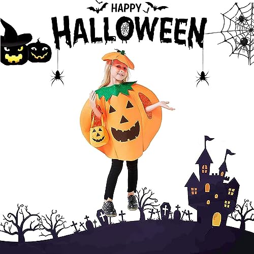 Halloween Kürbis Kostüm, kürbis kostüm kinder mit hut, Halloween Kürbiskostüm mit Pumpkin Candy Bag für Halloween, Halloween Kostüm für Halloween Party Cosplay Kinder/Erwachsene von Bayuyi