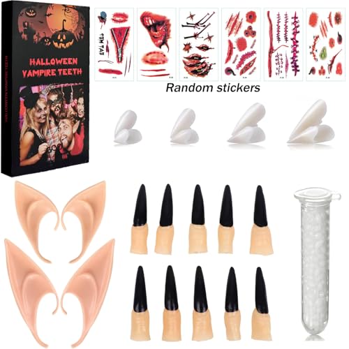 Halloween Vampirzähne Set, 4 Größen Anpassbare Fangzähne, Künstliche Zahnprothesen mit Klebestoff, Kostüm Requisiten für Halloween, Cosplay Halloween Vampirzähne Set, 4 Größen Anpassbare Fangzähne, Künstliche Zahnprothesen mit Klebestoff, Kostüm Requisiten für Halloween, Cosplay von Bayuyi