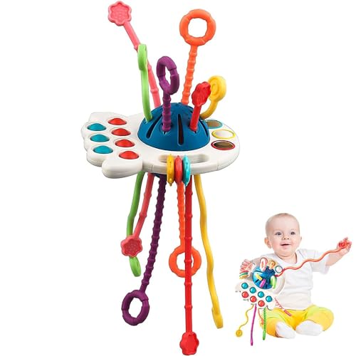 Bayuyi Montessori Spielzeug Baby, Montessori Spielzeug Silikon-Zugschnur Spielzeug, sensorisches Spielzeug für Kleinkinder, für Baby Sensorik Spielzeug ab 1 Jahr von Bayuyi