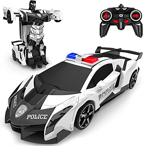 Transformator Ferngesteuertes Auto für Kinder, 2-in-1 Auto & Roboter Spielzeug mit 360 ° Rotazione, 2,4 GHz RC Polizeiauto Kinderspielzeug für Jungen Mädchen ab 3 4 5 6 7-12 Jahren Geburtstag Geschenk von Baztoy