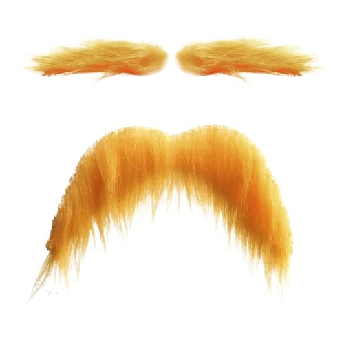 Gelber Schnurrbart und Augenbrauen, gefälschter Schnurrbart für Kinder, künstlicher Bart, falsche Augenbrauen, selbstklebende Schnurrbärte, Cosplay-Zubehör, Halloween-Kostüm für Männer und Frauen von Bbbabeslk