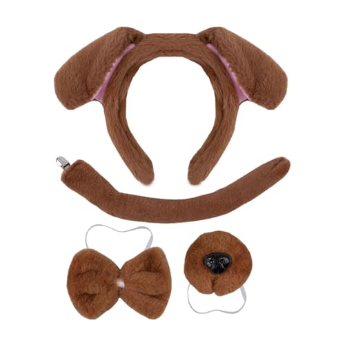 Hundeohrenkostüm - Haarreif mit Hundeohren | Set mit 4 Fliegen für den Nasenschwanz, Set mit verstellbaren Fliegen für den Nasenschwanz, 4-teiliges Set für Welpen von Bbbabeslk