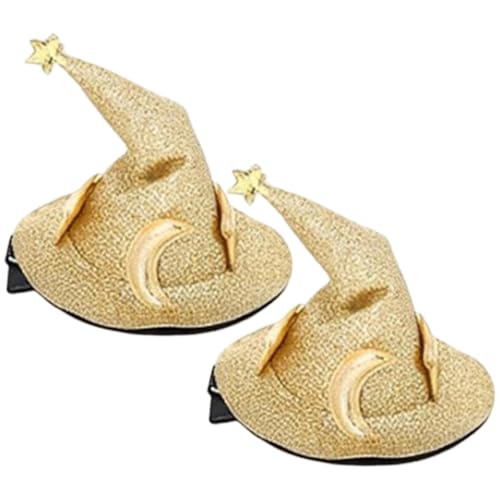Zauberer-Hut-Clip, Halloween-Haarnadel, 2 Stück Kopfbedeckung für Halloween-Kostüm, Mütze mit Anstecknadel, Stern- und Mond-Design, für Halloween-Spielaktivitäten von Bbbabeslk