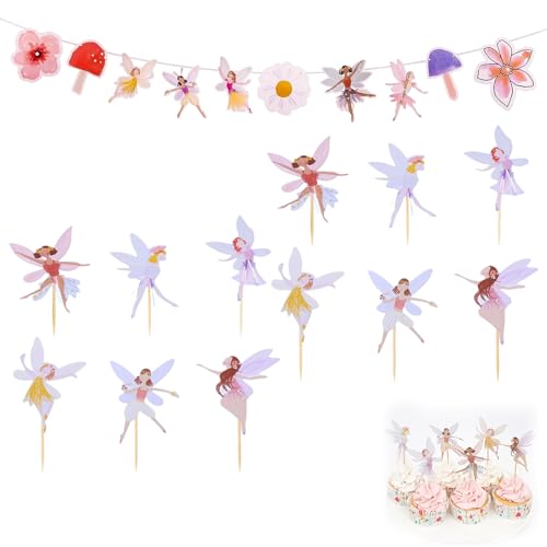 13 Stück Feen Geburtstag Deko, Topper Cupcake, Muffin Deko, Fee Tortendeko Ballerina, Kuchen Toppers Cake Dekoration, Blumen Kinder Party, für Muffins Mädchen Magier, Cupcake-Dekoration, Kuchendeko von BbiuRer