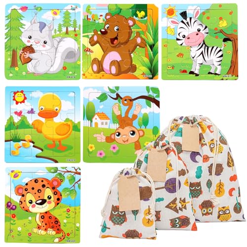 7-teiliges Set mit 6 Tier-Puzzles und 1 Baumwolltasche, Puzzle ab 2, 6X Tier-Puzzle ab 3 Jahre, Kinderpuzzle ab 2 Jahre, Perfekt für Kleinkinder und Eltern-Kind-Aktivitätenr von BbiuRer