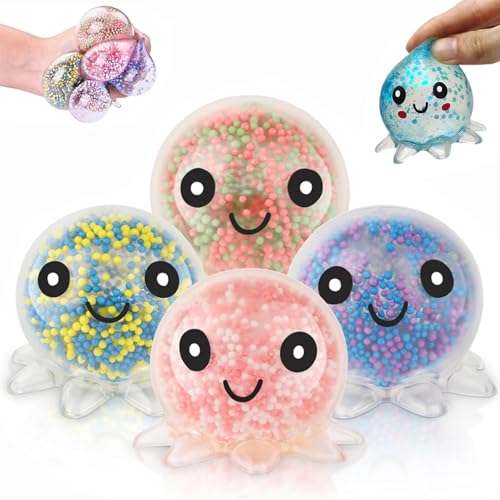 Stressball, Anti Stress Bälle, 4 Stück Octopus Anti Stress Spielzeug, Stressball Kinder, ADHS Spielzeug, Antistressball,, Partytüten Füllstoff, Leichtes Material, 16 Gramm von BbiuRer