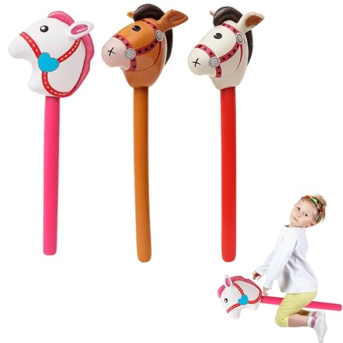 Steckenpferd Kinder, 3 Stück Aufblasbare Pferdekopfstäbe, Hobby Horse Pferde, Ideal Für Geburtstagsfeiern, Karneval Und Weihnachtsdekoration, Größe 30 * 15 * 95cm von BbiuRer