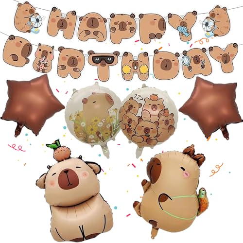 Capybara Geburtstag Deko, Niedliche 11-Teilige Capybara Party Dekoration, Inklusive Ballons Und Sterne Für Kinderparty, Capybara Tortendeko, Cabibara von BbiuRer