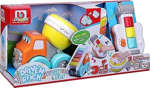 BB Junior Drive 'N Rock 16-89034 - Gift Set Musikinstrumente abnehmbar - LKW mit Trommel, Gitarre, Pianola - 2 Spielmodi - Batterien inklusive, ab 12 Monaten von Bburago