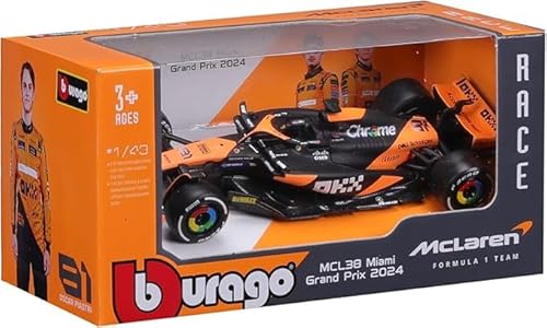 BBURAGO - Mclaren MCL38 Oscar Piastri #81 2024 - Realistisches Modellauto im Maßstab 1:43, gefahren von Oscar Piastri, Offizielle MCLaren-Lizenz, Empfohlenes Alter 3+ Jahre von Bburago