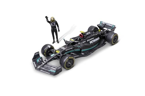 BBURAGO - Mercedes AMG Petronas W14 Lewis Hamilton #44 2023 - Realistisches Automodell im Maßstab 1:24 und Lewis Hamilton Figur, Offizielle Mercedes Lizenz, Empfohlenes Alter 14+ Jahre von Bburago