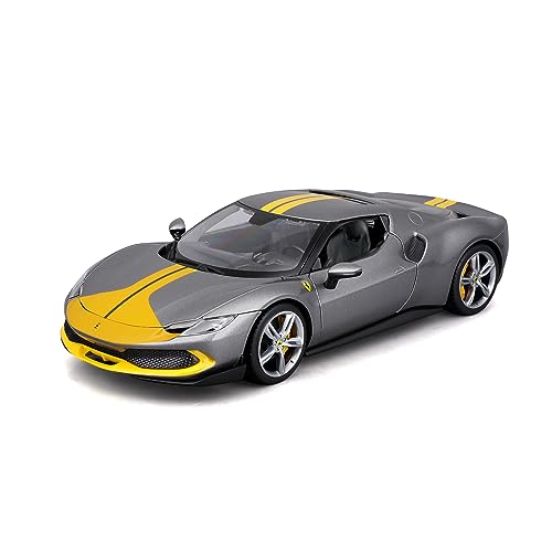 Bburago Ferrari 296GTB Assetto Fiorano: Modellauto im Maßstab 1:18, Ferrari Race & Play Serie, Kofferraum, Motorhaube und Türen beweglich, grau-gelb (18-16017G) von Bburago
