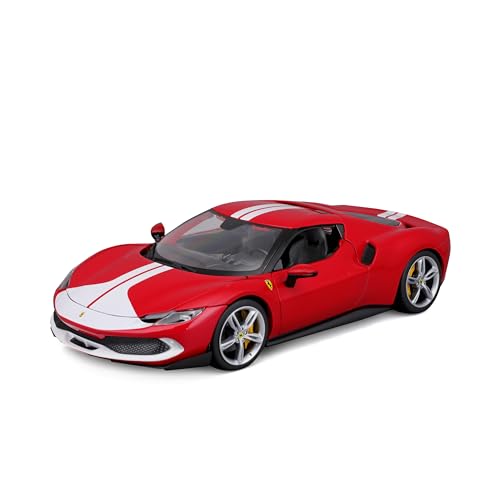 Bburago Ferrari 296GTB Assetto Fiorano: Modellauto im Maßstab 1:18, Ferrari Race & Play Serie, Kofferraum, Motorhaube und Türen beweglich, rot-weiß (18-16017R) von Bburago