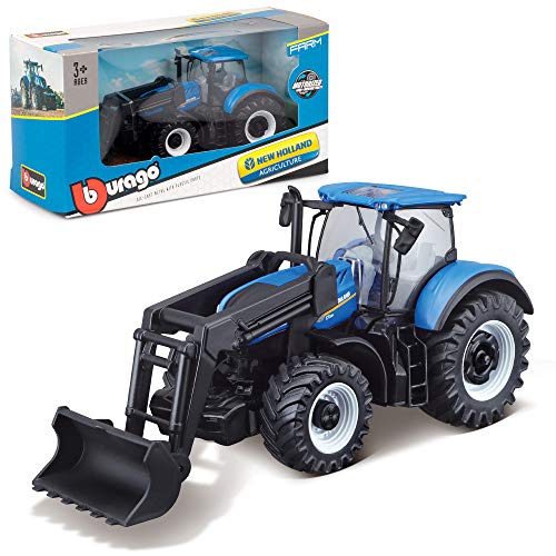Bburago | Bauernhof-Kollektion | Traktor mit New Holland Lader mit Reibung | Miniatur-Auto-Nachbildung im Maßstab 1:43 | Blau | Spielzeug für Kinder zum Sammeln | 31632 von Bburago
