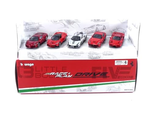 BBURAGO - Geschenkpackung 5 Ferrari Drives - 5 realistische, ikonische Automodelle, 3" Zoll groß, offizielle Ferrari-Lizenz, empfohlenes Alter ab 3 Jahren von Bburago