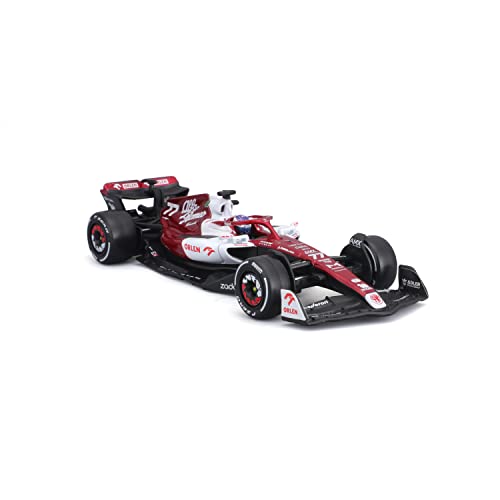 Bburago Alfa Romeo F1 Team Orlen C42 (2022): Modellauto im Maßstab 1:43, 77 Valtteri Bottas, mit Fahrer, Hardcase, rot-weiß (18-38068B) von Bburago