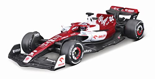 Bburago Alfa Romeo F1 Team Orlen C42 (2022): Modellauto im Maßstab 1:43, #24 Guanyu Zhou, mit Fahrer, Hardcase, rot-weiß (18-38068Z) von Bburago