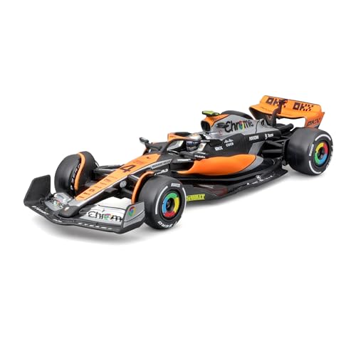 Bburago F1 McLaren MCL60 (2023), Norris: Formel 1-Modellauto im Maßstab 1:43 mit Helm, ab 14 Jahren (18-38088N), Orange von Bburago