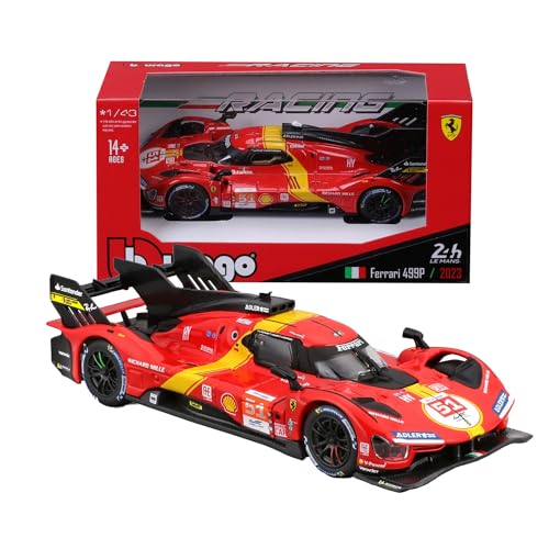 Bburago - Ferrari 499P LMH Nr. 51 - Realistisches Auto im Maßstab 1:43, Modell 2023 24H Le Mans Champion, Diecast Replica mit offizieller Ferrari-Lizenz, Empfohlenes Alter 14+ Jahre von Bburago