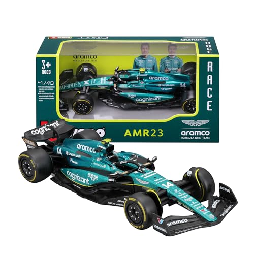 Bburago - Aston Martin AMR23#14 Alonso - Realistisches F1 Auto im Maßstab 1:43, Diecast Replica mit offizieller Aston Martin Lizenz, empfohlenes Alter 3+ Jahre von Bburago