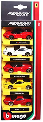 Bburago B18-56105 Ferrari Race and Play 5 Vehicle Pack cast Model, Red von Bburago