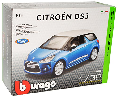 Bburago Citroen DS3 Blau mit Weißem Dach ab 2010 Bausatz Kit 1/32 Modell Auto mit individiuellem Wunschkennzeichen von Bburago