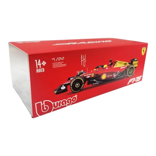 Bburago Druckguss-Modell Grand Prix Auto im Maßstab 1:24, kompatibel mit Ferrari F1-75 Carlos Sainz (75. Jubiläums-Limage, italienischer GP 2022) in Rot/Gelb von Bburago