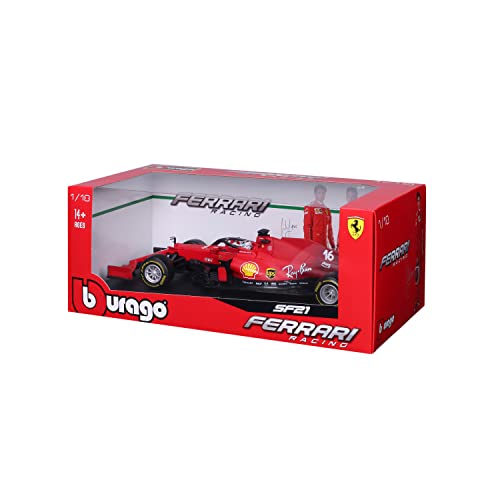 Bburago F1 Ferrari SF21 (2021): Modellauto im Maßstab 1:18, Ferrari Racing Serie, Fahrer Leclerc, rot (18-16809L) Formel von Bburago