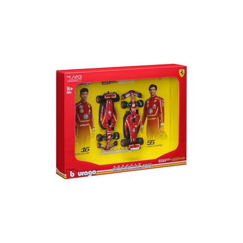 Bburago - Ferrari SF-24 F1 Imola Livery 2024 Leclerc #16 und Sainz #55, Set mit 2 Diecast-Autos Maßstab 1:43, Display-Verpackung, Ferrari-Lizenz, Alter 14+ Bburago - Ferrari SF-24 F1 Imola Livery 2024 Leclerc #16 und Sainz #55, Set mit 2 Diecast-Autos Maßstab 1:43, Display-Verpackung, Ferrari-Lizenz, Alter 14+ von Bburago