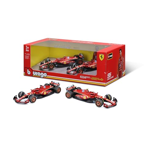 Bburago Formel 1 Ferrari SF-24 2er-Set (2024): Modellauto-Set im Maßstab 1:43, Window Box, 25,4 cm, rot (18-36839-2) von Bburago