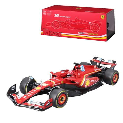 Bburago Formel 1 Ferrari SF-24 Imola-Version Deluxe Edition (2024): Modellauto im Maßstab 1:18, von Fahrer #16 Charles Leclerc, Hardcase, 35,9 cm, rot (18-16821) von Bburago