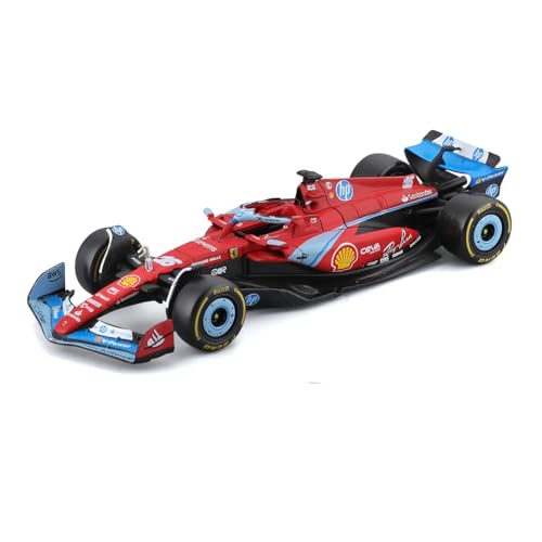 Bburago Formel 1 Ferrari SF-24 Miami-Version (2024): Modellauto im Maßstab 1:43, von Fahrer #16 Charles Leclerc, Window Box, 14 cm, rot-blau (18-36844L1) von Bburago