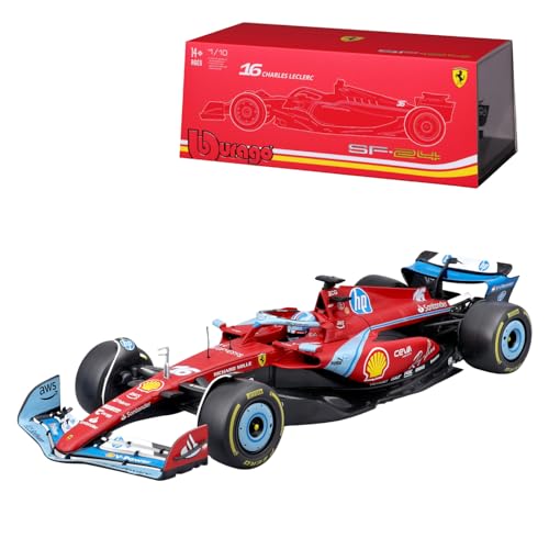 Bburago Formel 1 Ferrari SF-24 Miami-Version Deluxe Edition (2024): Modellauto im Maßstab 1:18, von Fahrer #16 Charles Leclerc, Hardcase 35,9 cm, rot (18-16821-1) von Bburago