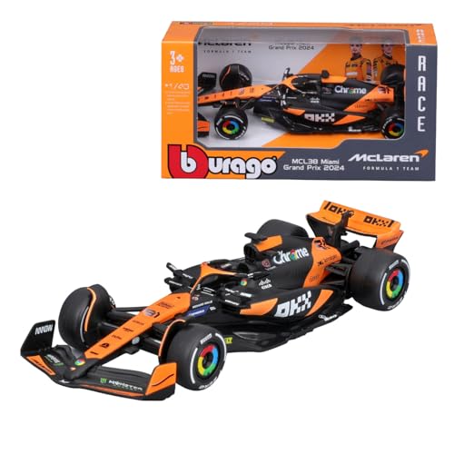 Bburago Formel 1 McLaren Team MCL38 (2024): Modellauto im Maßstab 1:43, von Fahrer #81 Oscar Piastri, Window Box, 12,5 cm, schwarz orange(18-38214P) von Bburago