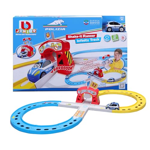 Bburago Junior - Shake-It Runner Infinity Track Police - Spielzeug-Rennbahn mit Polizeiauto, Shake & Go Funktion, offizielle Polizeilizenz, empfohlenes Alter ab 24 Monaten von Bburago