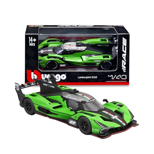 Bburago - Lamborghini SC63 LMDh - Realistisches Automodell im Maßstab 1:43, Diecast Replica mit offizieller Lamborghini Lizenz, empfohlenes Alter 14+ Jahre von Bburago