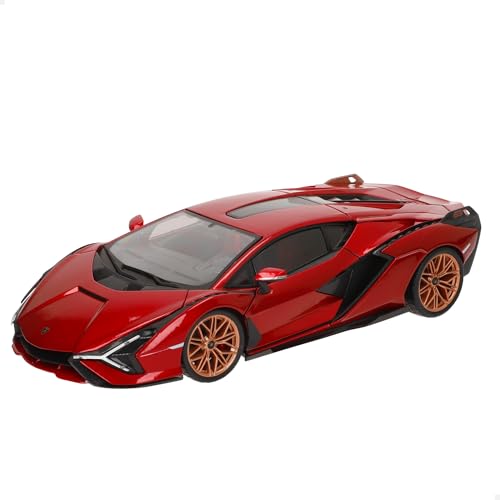 Bburago Lamborghini Sian FKP 37: Modellauto im Maßstab 1:18, Türen, Kofferraum und Motorhaube beweglich, lenkbar, 26 cm, rot (18-11046R), Farbig von Bburago