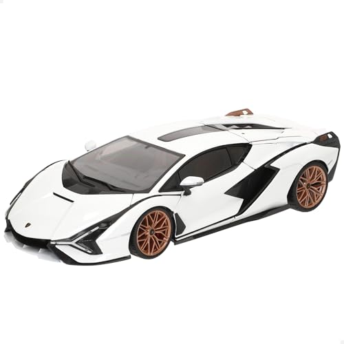 Bburago Lamborghini Sian FKP 37: Modellauto im Maßstab 1:18, Türen, Kofferraum und Motorhaube beweglich, weiß-schwarz (18-11046W) von Bburago