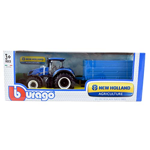 Bburago Maßstab: 1: 32 B18–44060 Sparset of a New Holland T7000 Farm Traktor und Anhänger (sortiert), Blau von Bburago