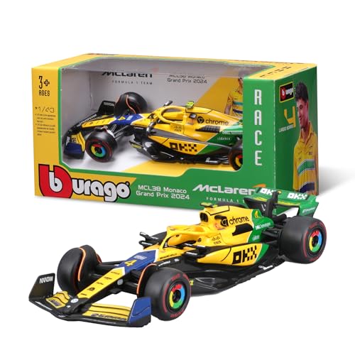 Bburago - McLaren MCL38 Monaco GP 2024 Senna Livery Maßstab 1:43, Diecast Replica Detailliertes Zufalls-Sortiment Norris oder Piastri, Ayrton Senna Tribute Edition Bburago - McLaren MCL38 Monaco GP 2024 Senna Livery Maßstab 1:43, Diecast Replica Detailliertes Zufalls-Sortiment Norris oder Piastri, Ayrton Senna Tribute Edition von Bburago